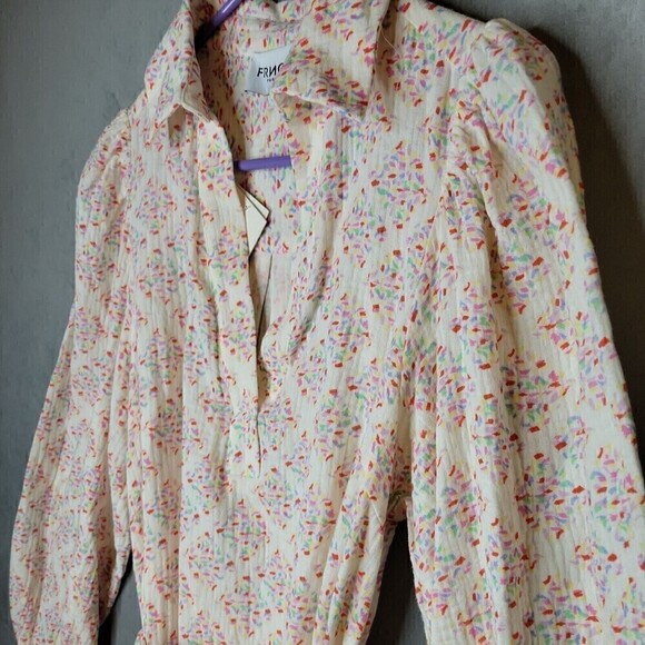 NWT FRNCH Womens Romanne Cotton V-neck Puff sleeve Shirtdress Size S - Picture 7 of 16